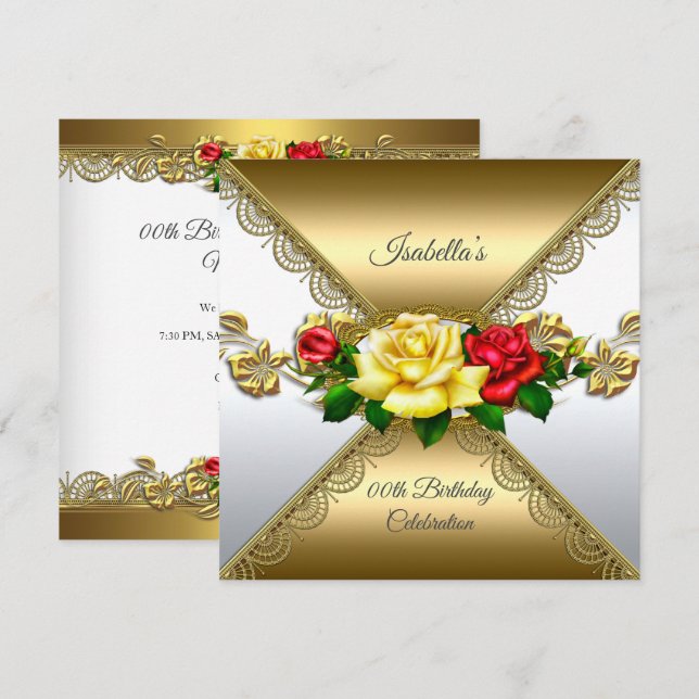Invitación Fiesta de Cumpleaños de cualquier edad Rosas amari (Anverso / Reverso)