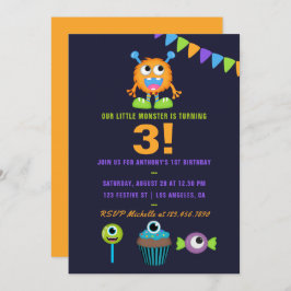 Invitación Fiesta de cumpleaños de cualquier pequeño monstruo