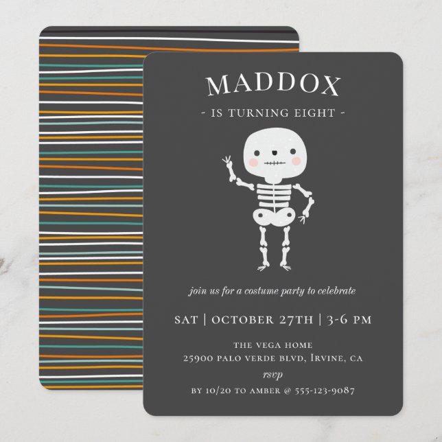 Invitación Fiesta de cumpleaños de Cul Skeleton Halloween (Anverso / Reverso)