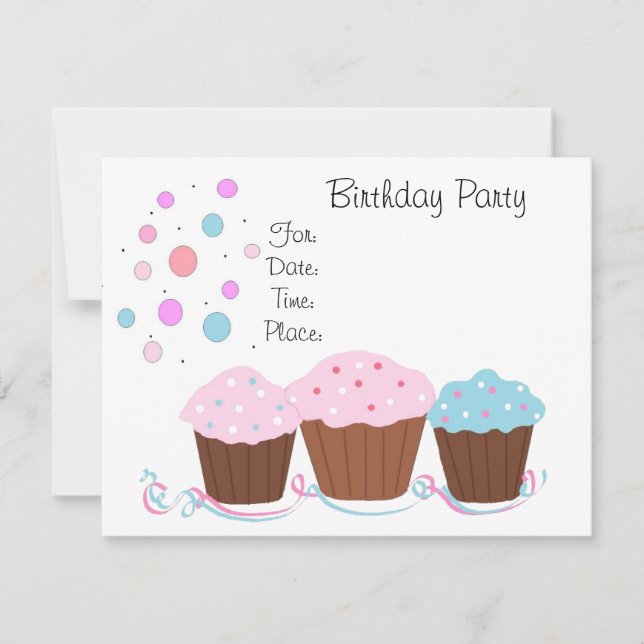 Invitación Fiesta de cumpleaños de Cupakes (Anverso)