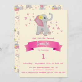 Invitación Fiesta de cumpleaños de Cute Baby Elephant Floral