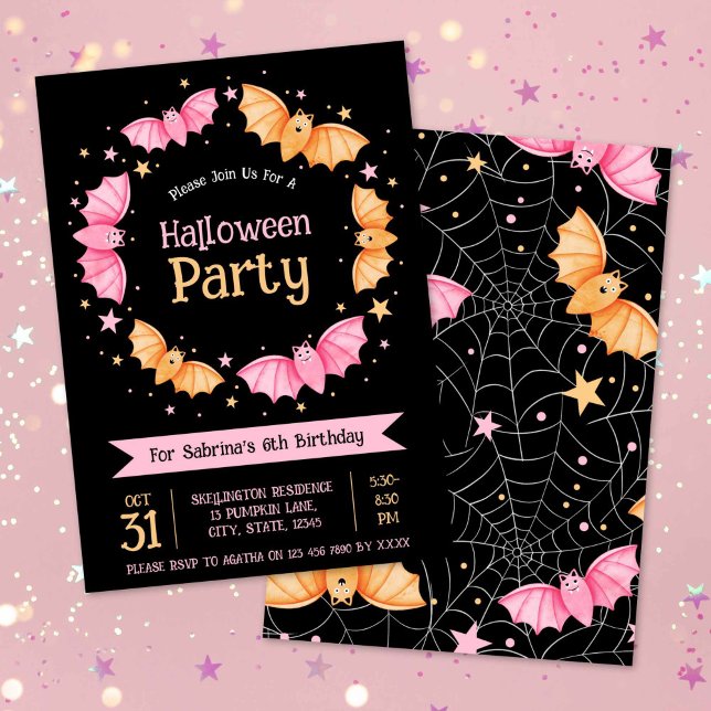 Invitación Fiesta de cumpleaños de Cute Bats Halloween (Cute Bats Halloween Birthday Party Invitation)
