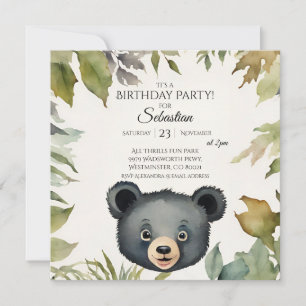 Invitación Fiesta de cumpleaños de Cute Bear Woodland