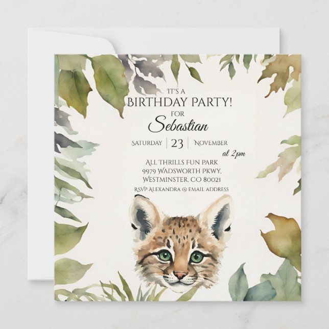 Invitación Fiesta de cumpleaños de Cute Bobcat Woodland (Anverso)