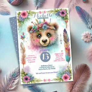 Invitación Fiesta de cumpleaños de Cute Boho Watercolor Woodl