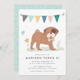 Invitación Fiesta de cumpleaños de Cute Bowtie Pug