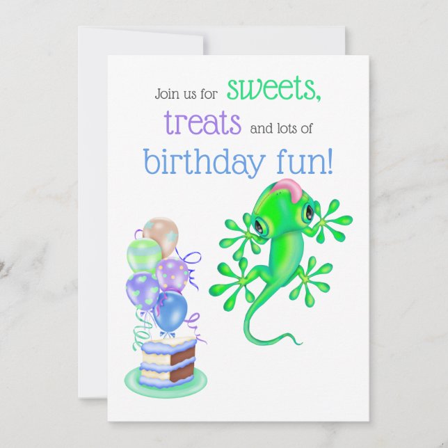 Invitación Fiesta de cumpleaños de Cute Bright Green Lizard (Anverso)