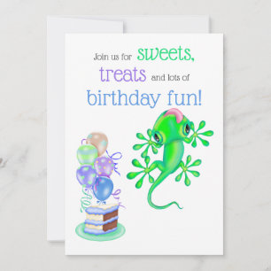 Invitación Fiesta de cumpleaños de Cute Bright Green Lizard