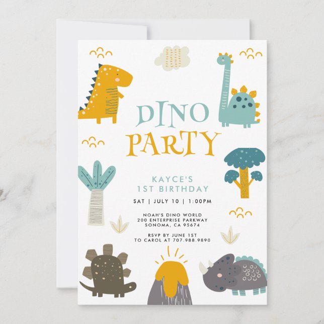 Invitación Fiesta de cumpleaños de Cute Dinosaur (Anverso)