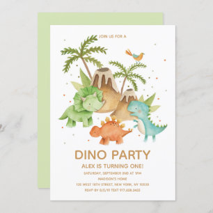 Invitación Fiesta de cumpleaños de Cute Dinosaur Watercolor