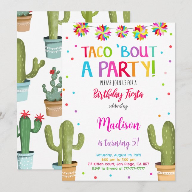 Invitación Fiesta de cumpleaños de Cute editable (Anverso / Reverso)