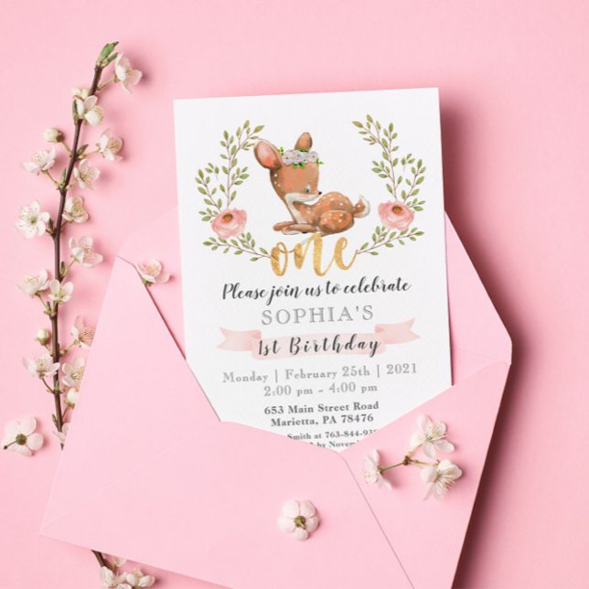 Invitación Fiesta de cumpleaños de Cute Fawn Woodland Wild (Subido por el creador)