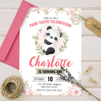 Invitación Fiesta de cumpleaños de Cute Floral Panda Bear