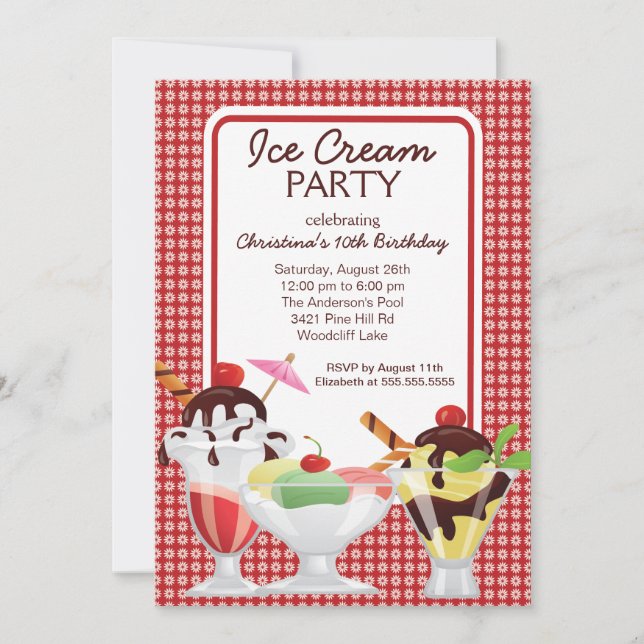 Invitación Fiesta de cumpleaños de Cute Fun Ice Cream (Anverso)