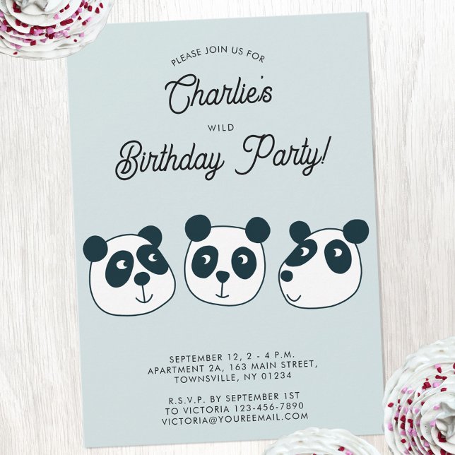 Invitación Fiesta de cumpleaños de Cute Giant Panda (Cute panda bear themed personalized kids birthday party invitation)