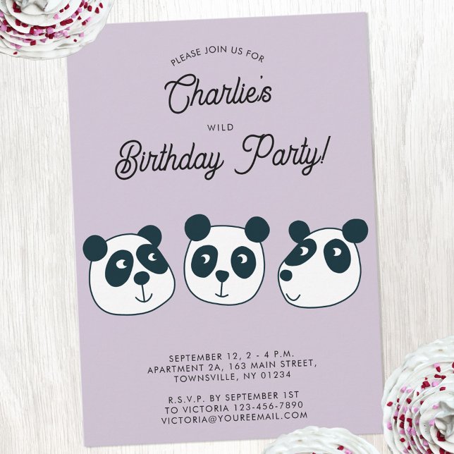 Invitación Fiesta de cumpleaños de Cute Giant Panda (Cute panda bear themed personalized kids birthday party invitation)