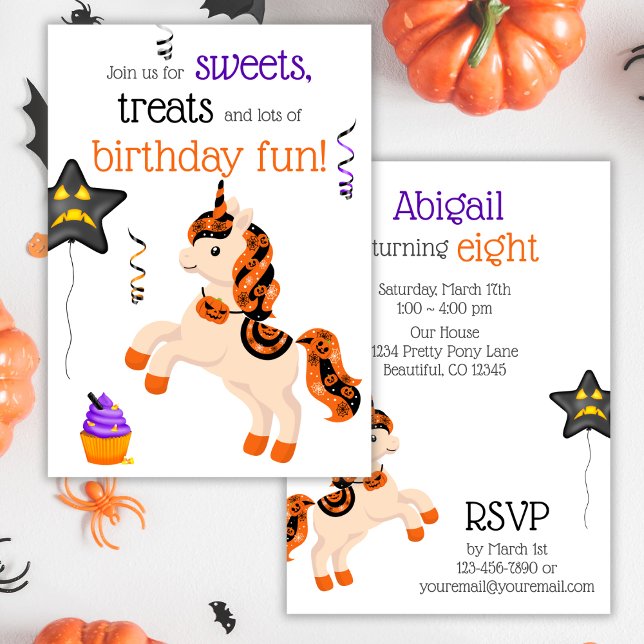 Invitación Fiesta de cumpleaños de Cute Halloween Horse Unico (Cute Halloween Horse Unicorn Birthday Party Invitation)