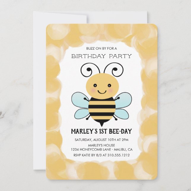 Invitación Fiesta de cumpleaños de Cute Honey Bee (Anverso)
