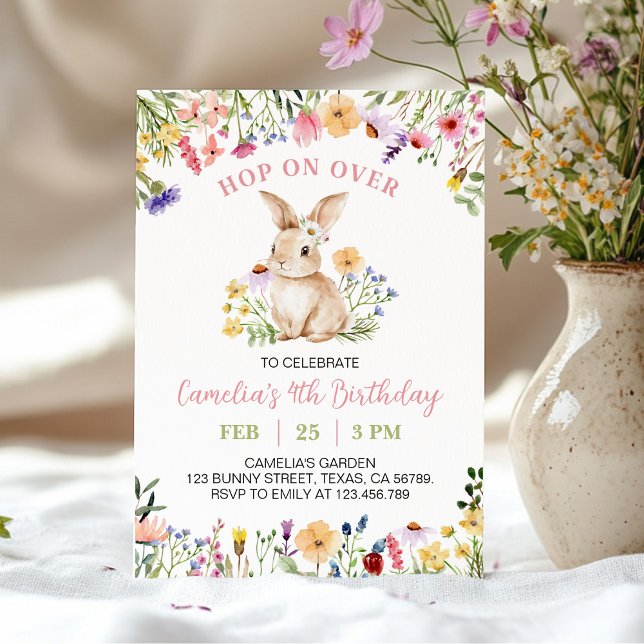 Invitación Fiesta de cumpleaños de Cute Little Bunny Wildflow (Subido por el creador)