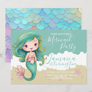 Invitación Fiesta de cumpleaños de Cute Mermaid Ocean Beach