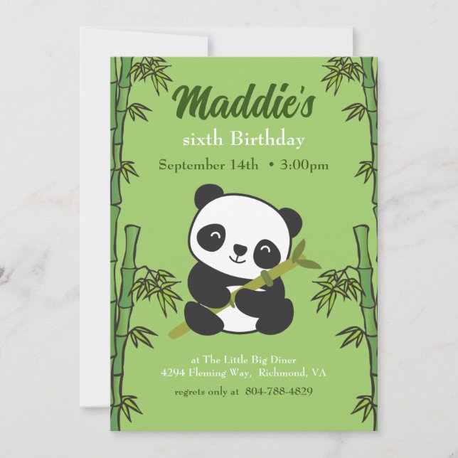 Invitación Fiesta de cumpleaños de Cute Panda Kiddie (Anverso)