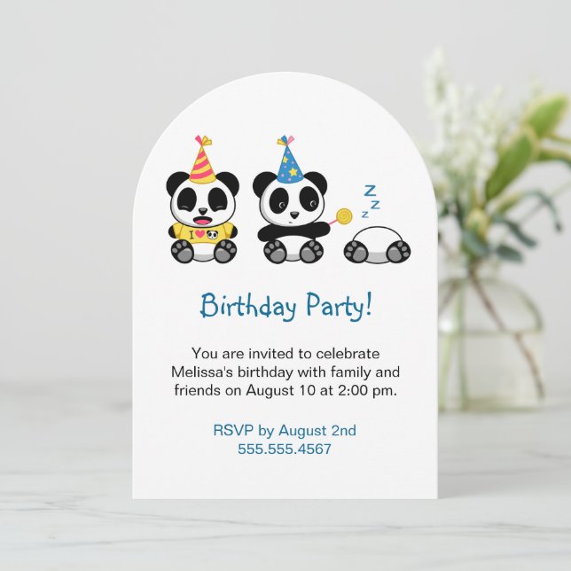 Invitación Fiesta de cumpleaños de Cute Pandas (Anverso de pie)