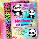 Invitación Fiesta de cumpleaños de Cute Pandas<br><div class="desc">Chicas invitan a la fiesta de cumpleaños temática panda en colores arcoiris bonito.</div>