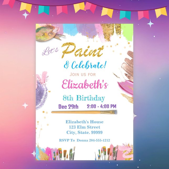 Invitación Fiesta de cumpleaños de Cute Pastel Paint (Subido por el creador)