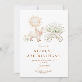 Invitación Fiesta de cumpleaños de Cute Pig Wheelbarrow