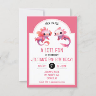 Invitación Fiesta de cumpleaños de Cute Pink Axolotl