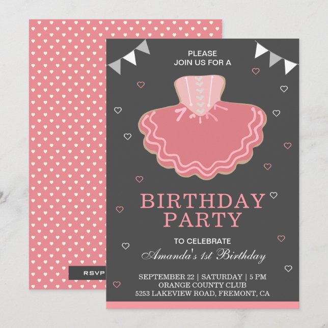 Invitación Fiesta de cumpleaños de Cute Pink Tutu Ballerina (Anverso / Reverso)