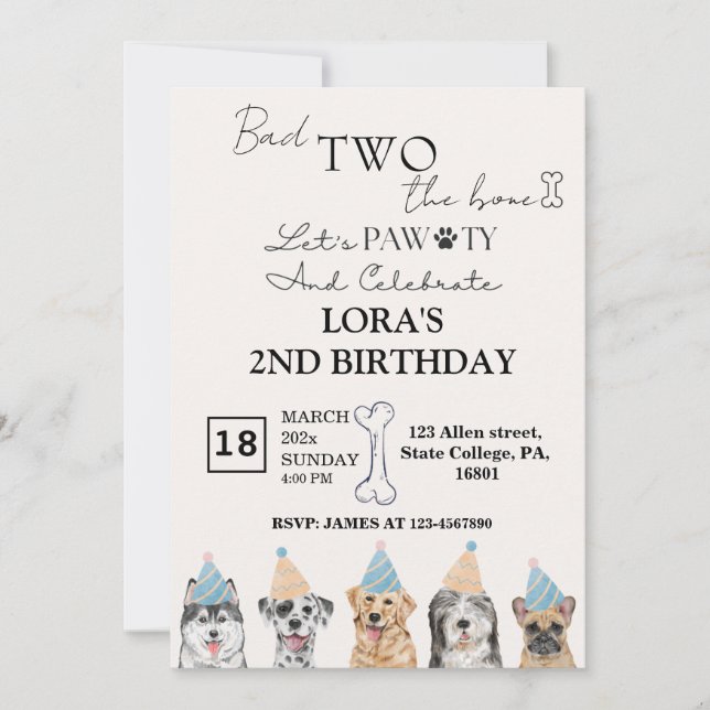 Invitación Fiesta de cumpleaños de Cute Puppy Dogs Pawty (Anverso)
