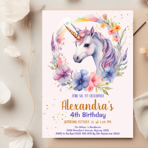 Invitación Fiesta de cumpleaños de Cute Rainbow Unicorn