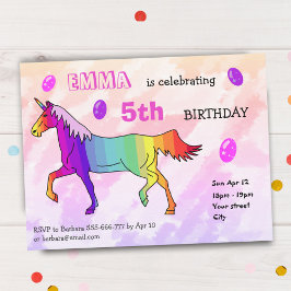 Invitación Fiesta de cumpleaños de Cute Rainbow Unicorn
