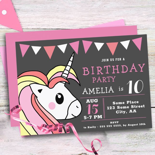 Invitación Fiesta de cumpleaños de Cute Rainbow Unicorn (Subido por el creador)