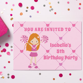 Invitación Fiesta de cumpleaños de Cute Redhead CheerLeader P
