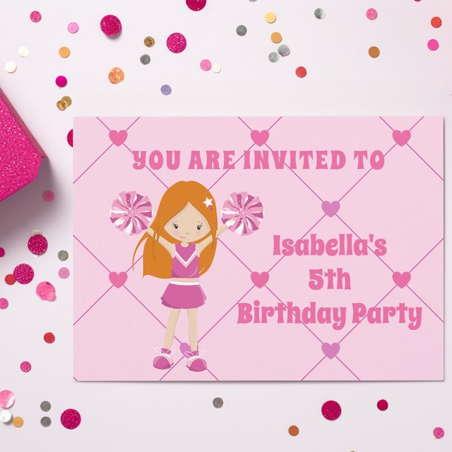 Invitación Fiesta de cumpleaños de Cute Redhead CheerLeader P (Subido por el creador)