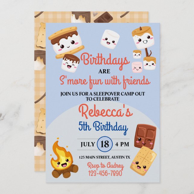 Invitación Fiesta de Cumpleaños de Cute S'mores (Anverso / Reverso)