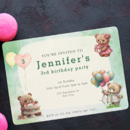 Invitación Fiesta de cumpleaños de Cute Teddy Bear