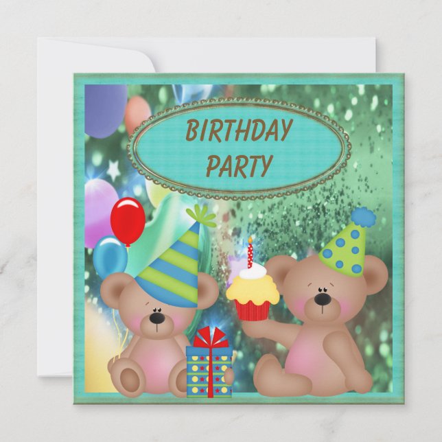 Invitación Fiesta de cumpleaños de Cute Teddy Bears (Anverso)