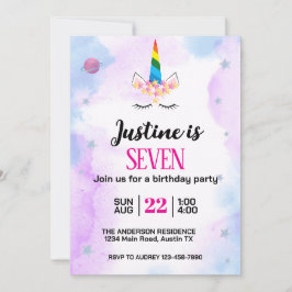 Invitación Fiesta de cumpleaños de Cute Unicorn