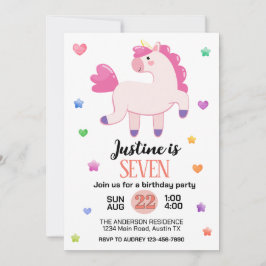 Invitación Fiesta de cumpleaños de Cute Unicorn