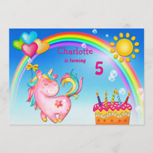 Invitación Fiesta de cumpleaños de Cute Unicorn y Rainbow