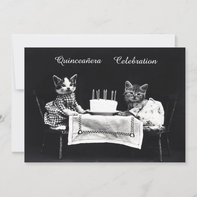 Invitación Fiesta de cumpleaños de Cute Vintage Kittens (Anverso)