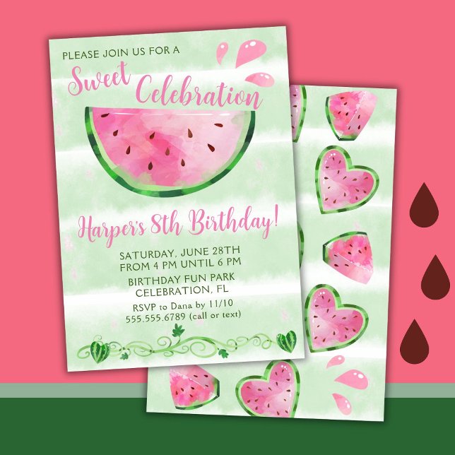 Invitación Fiesta de cumpleaños de Cute Watermelon (Subido por el creador)