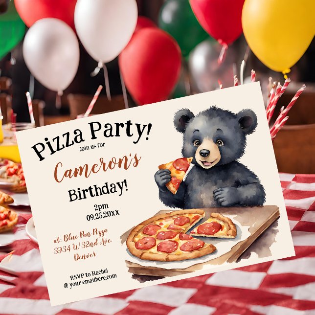 Invitación Fiesta de cumpleaños de Cute Woodland Bear Pizza (Subido por el creador)