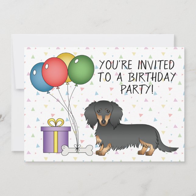Invitación Fiesta de Cumpleaños de Dachshund de Pelo Largo Ne (Anverso)