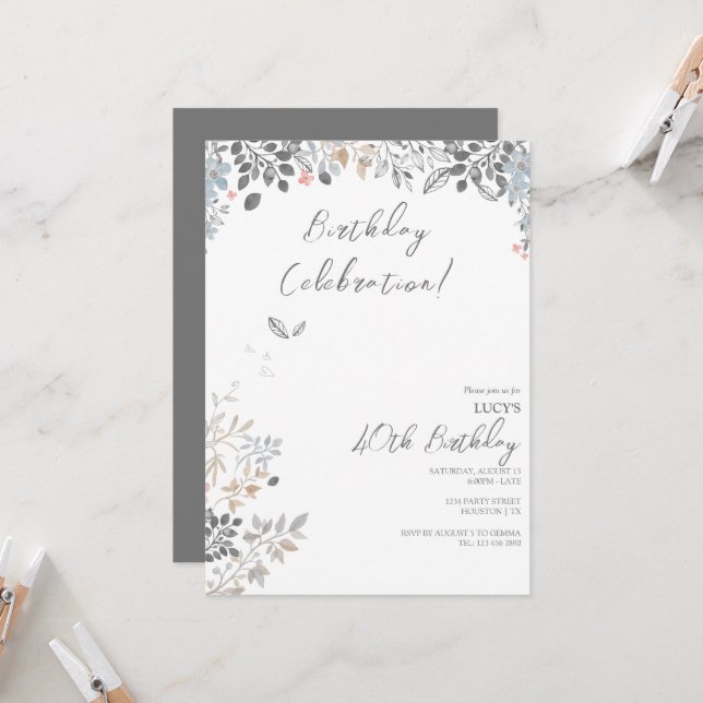 Invitación Fiesta de cumpleaños de decoración floral de veran (Anverso/Reverso In Situ)