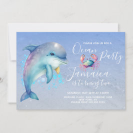 Invitación Fiesta de Cumpleaños de delfín de océano de acuare