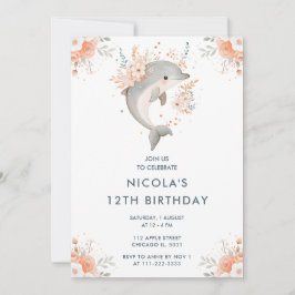 Invitación Fiesta de cumpleaños de delfín floral